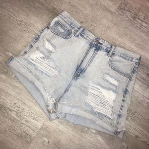 High waisted denim shorts